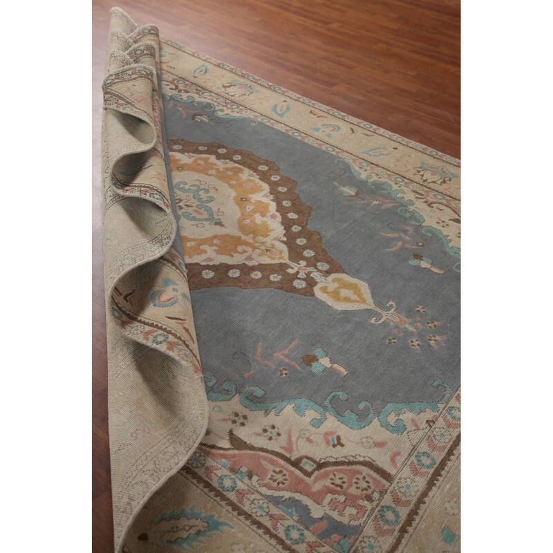 Medallion Geometric Tabriz Persian Vintage Rug Handmade Wool Carpet - 6'6" x 9'6"