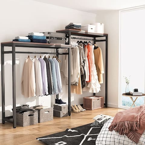 Heavy Duty Metal Clothes Garment Racks with Storage Shelves and Double Hanging Rod,Free Standing Closet Organizer
