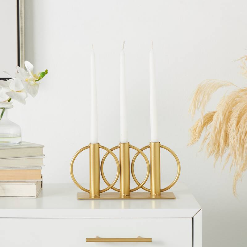 Gold or Black Metal Overlapping Circular Ring Candelabra