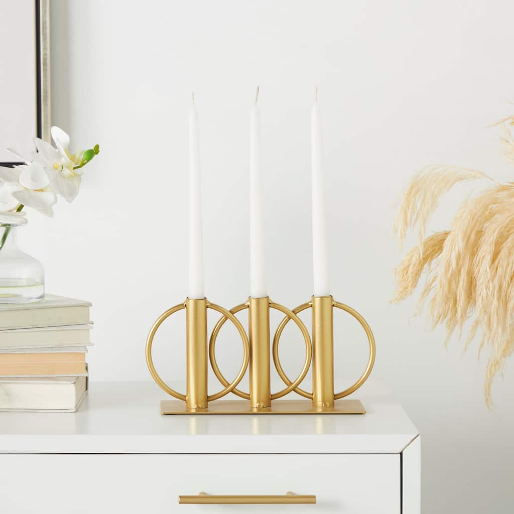 Gold or Black Metal Overlapping Circular Ring Candelabra