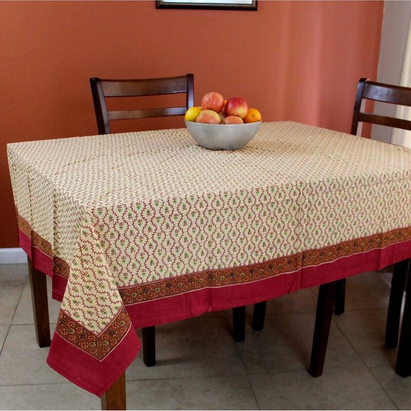 Exquisite Floral Vine Cotton Tablecloth Collection - 72 x 72 in - Red Gold