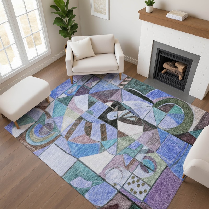 Premium Washable Super Soft Mosaic Contemporary Mayfield Rug - Green - 10' x 14'