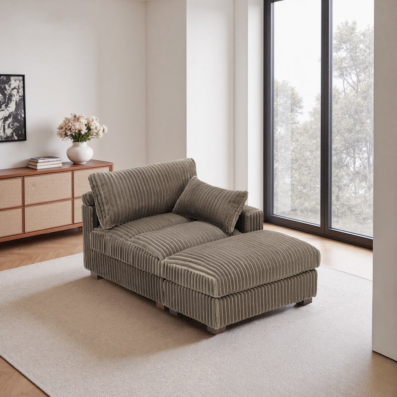 Modren Plush Upholstered Coner Chair and Ottoman Set