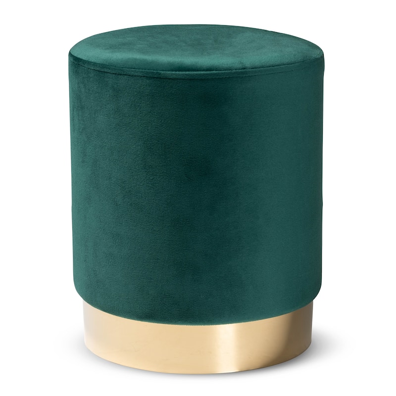 Chaela Contemporary Glam & Luxe Velvet Upholstered Metal Ottoman - Green, Gold