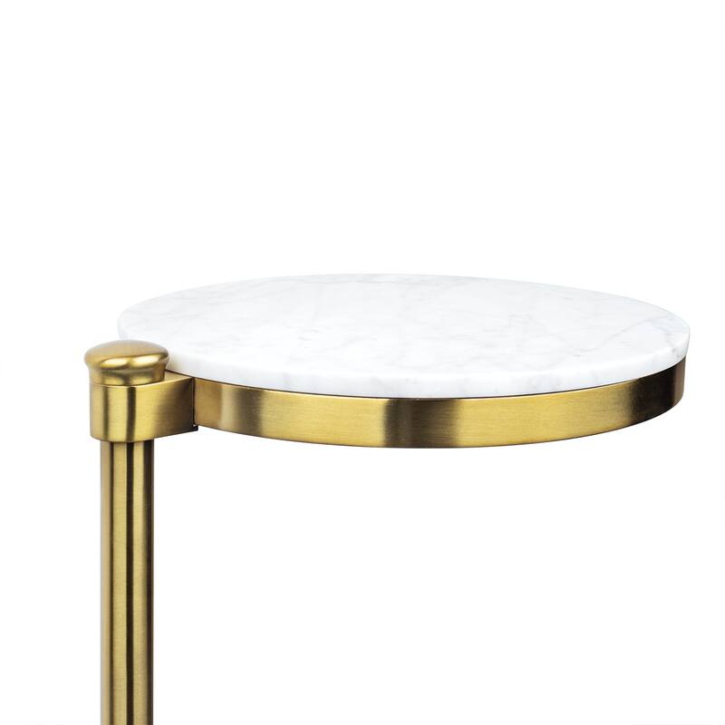 C Shaped Martini Drink Round Table with Black or Gold Metal Base, Carrara Marble or Tempered Glass top