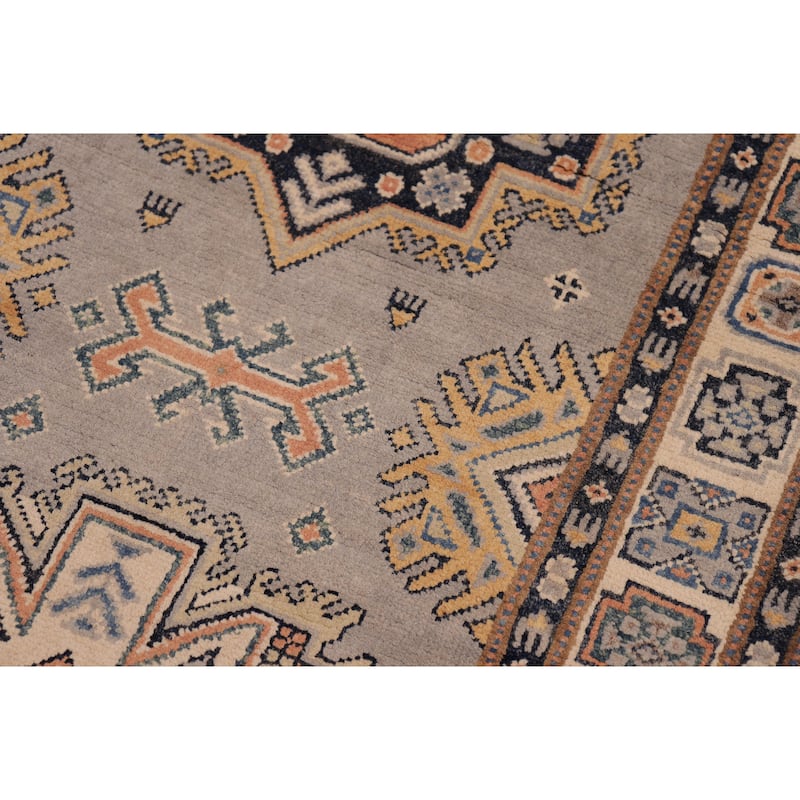 Southwestern Kazak Haley Gray/Beige Wool Runner - 2'10'' x 9'6''