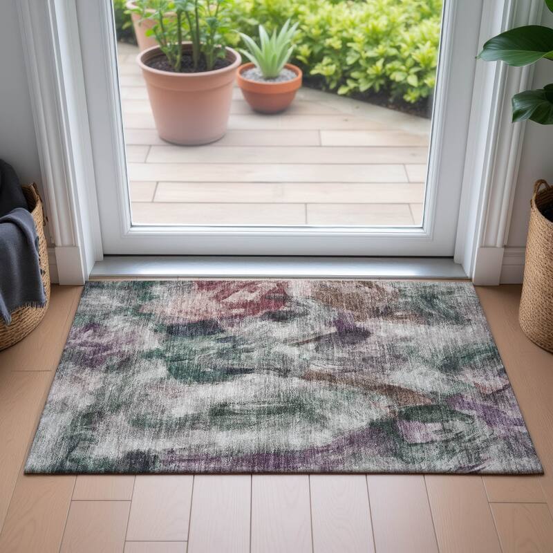 Machine Washable Indoor/Outdoor Modern Brushstrokes Chantille Rug