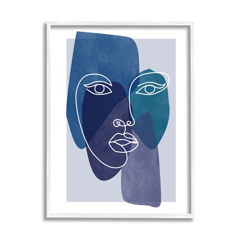 Stupell Bold Face Line Doodle Modern Geometric Shapes Framed Wall Art - Blue - 24 x 30 - White