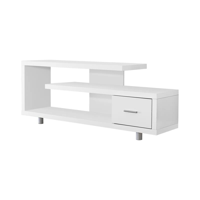 Modern 60" TV Console, Art-Deco Design with Storage Cabinet, Media Entertainment Center for Living Room/Bedroom - White