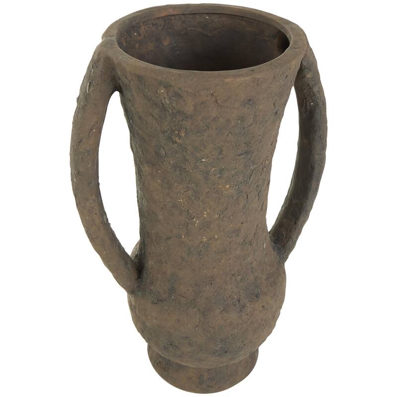 Ceramic Handmade Textured Amphora Decorative Vase with Two Long Handles - Dark Brown - Roche River Decor