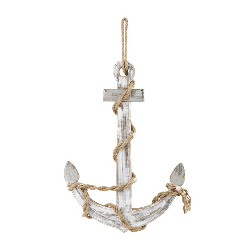 Wood Anchor Handmade Home Wall Decor with Rope and Shell Accents - Brown - Roche River Decor - Brown