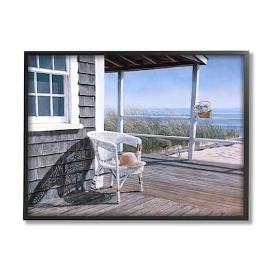 Stupell Coastal Cottage Porch Chair Seaside Boardwalk Scenery Framed Wall Art, Design by Tom Mielko