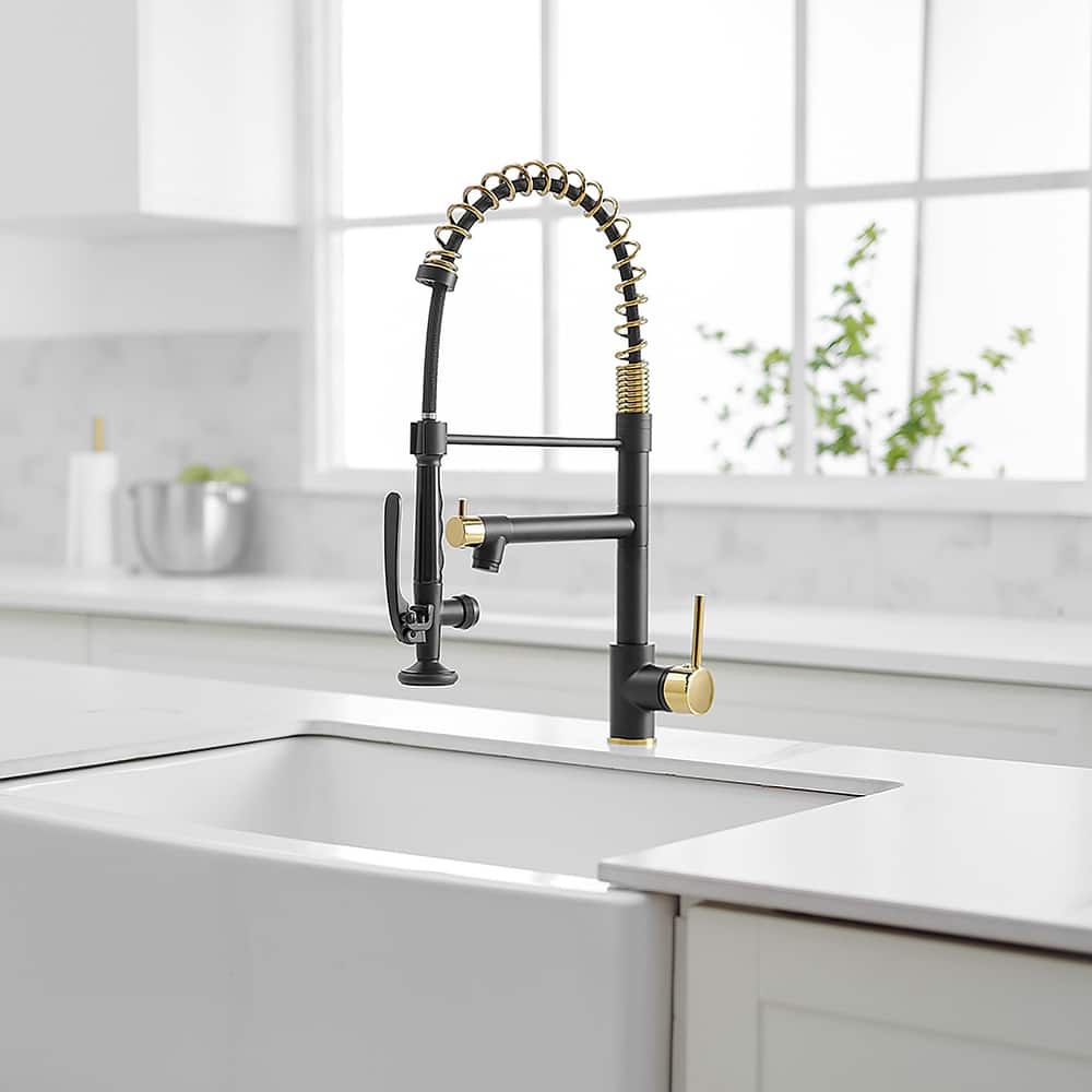 Single Handle Double-Spout High Arc Pull Down Kitchen Sink Faucet