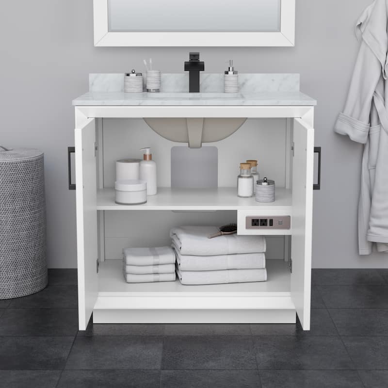 Strada 36-Inch Single Vanity Set, Carrara Marble Top, 34-Inch Mirror