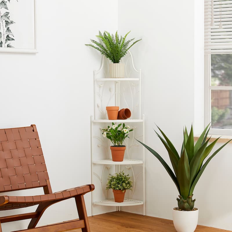 Glitzhome 4-Tiers Multifunctional Metal Corner Plant Shelf Bakers Rack Folding Planter Stands Flower Pot Shelving