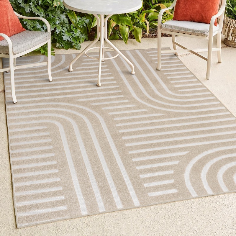 JONATHAN Y Finn High-Low MidCentury Modern Arch Stripe Two-Tone Indoor/Outdoor Rug