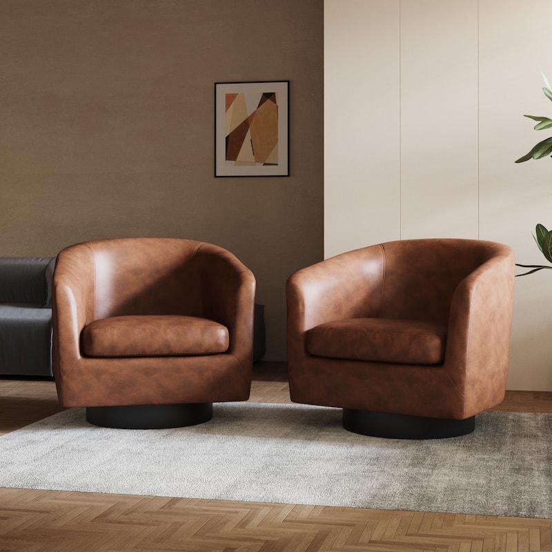 2 Set Round Barrel Chair 360-Degree Swivel Accent Chairs