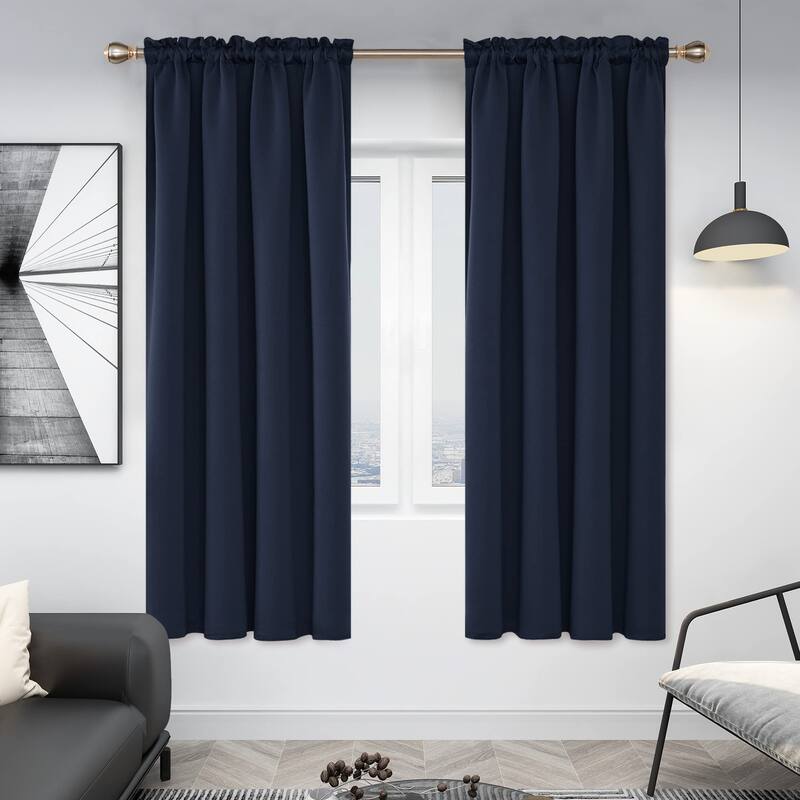 Deconovo Solid Rod Pocket Curtain Panel Pair, Set of 4 Panels - 38x72 Inch - Navy Blue