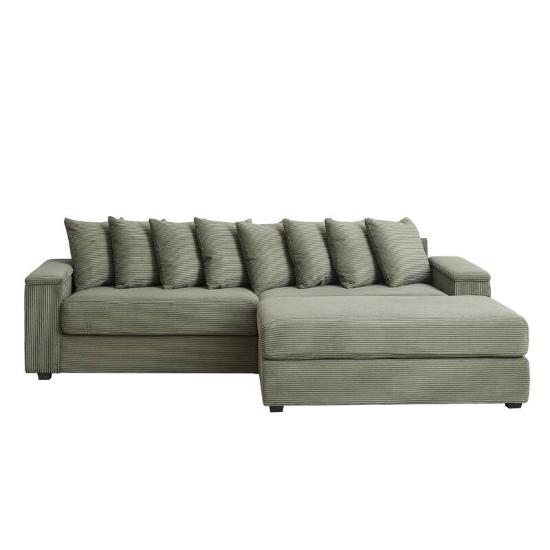 GDFStudio - Peregrine L-Shaped Corduroy Sectional Sofa with Pillows and Armrest Storage
