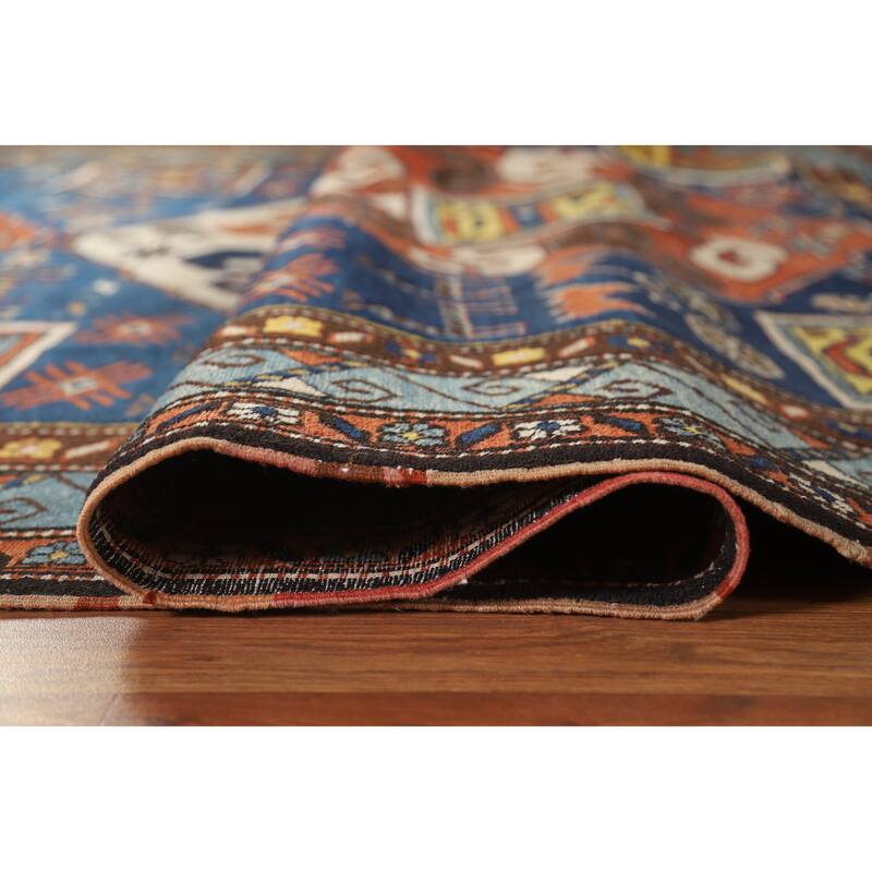 Hand Knotted Oriental 100% Wool Carpet Traditional Tribal Navy Blue & Blues Kazak Area Rug - 10' 0'' X 6' 7''