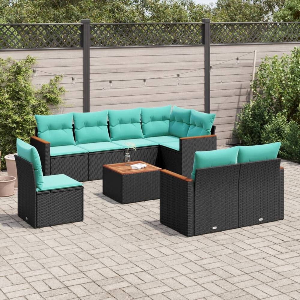 vidaXL Patio Sofa Set with Cushions Outdoor Conversation Furniture Poly Rattan - 24.4x 24.4x 27.2