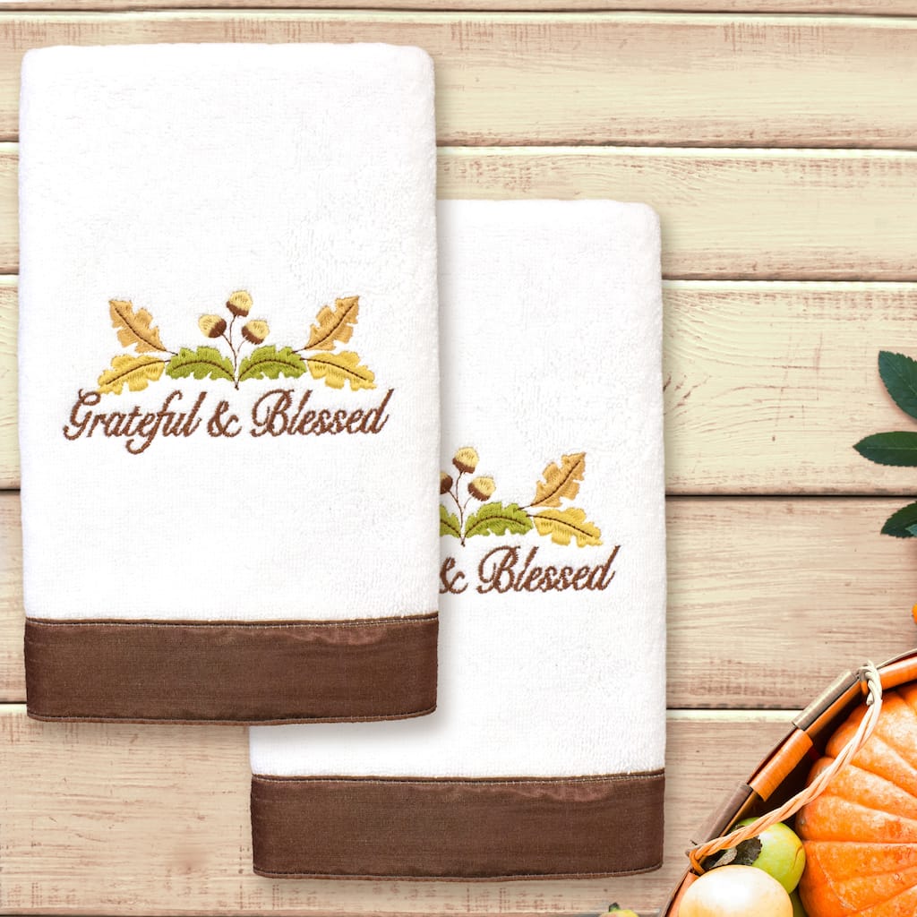 Authentic Hotel and Spa Blessed - Embroidered Luxury 100% Turkish Cotton Hand Towels (Set of 2)