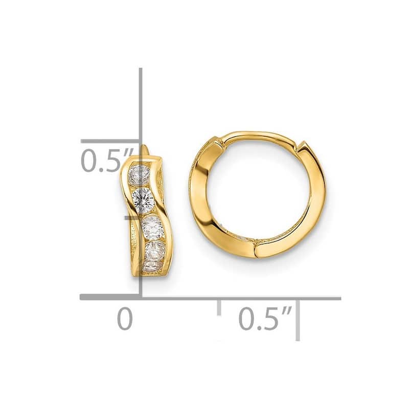 Curata 14k Gold Madi K Polished CZ Cubic Zirconia Wavy Hinged Hoop Earrings - 10.3x3.3mm Wide