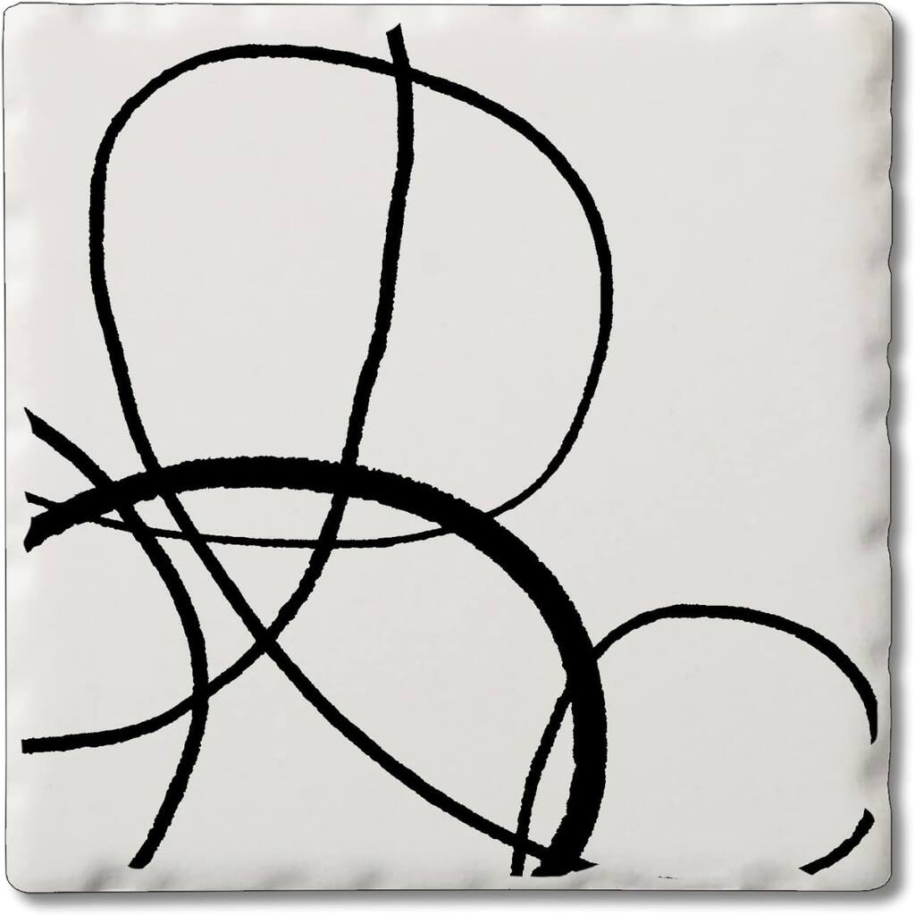 Scribble 4 Pack Single Absorbent Stone Coaster with Protective Cork Backing Made in The USA 4" Square, Easily Wipes Clean