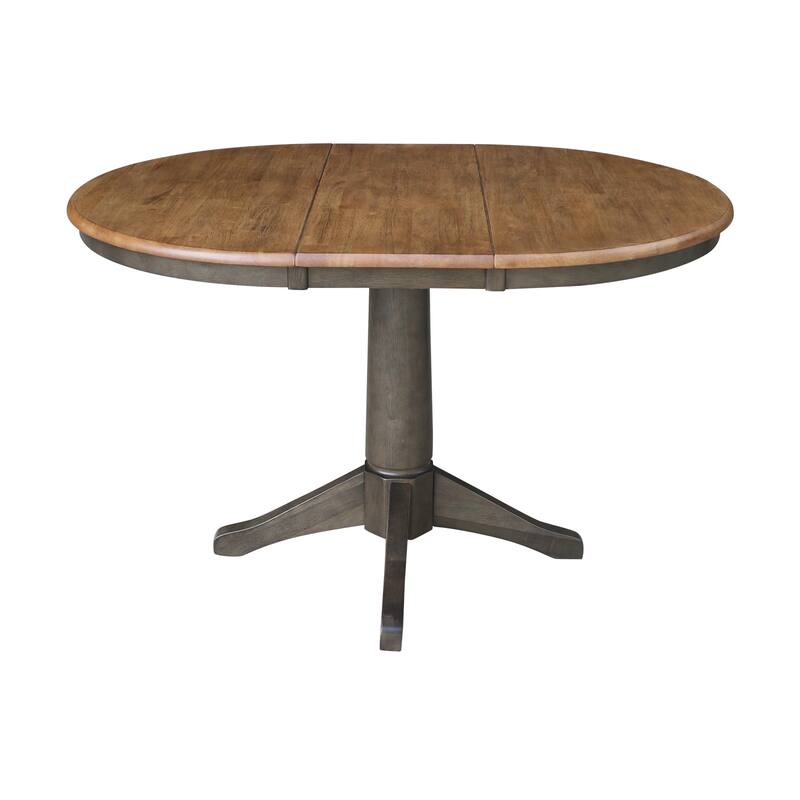 36" Round Top Pedestal Table with 12" leaf - 30.1"H - Dining Height in Hickory and Washed Coal