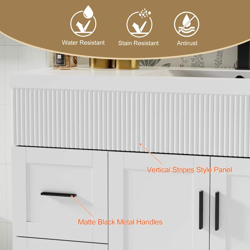 Wavy Line 30"/36"/48" Bathroom Vanity Set with Sink & Faucet