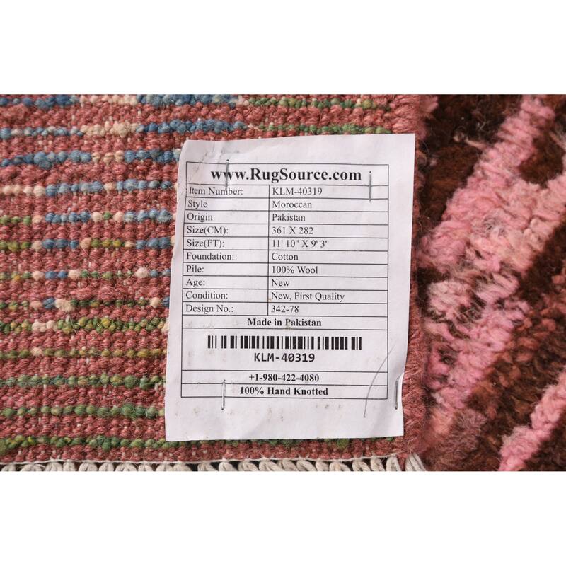Pink Geometric Moroccan Oriental Rug Hand-Knotted Wool Carpet - 9'3" x 11'10"