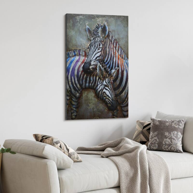 "Zebras" Mixed Media Iron Hand Painted Dimensional Wall Art
