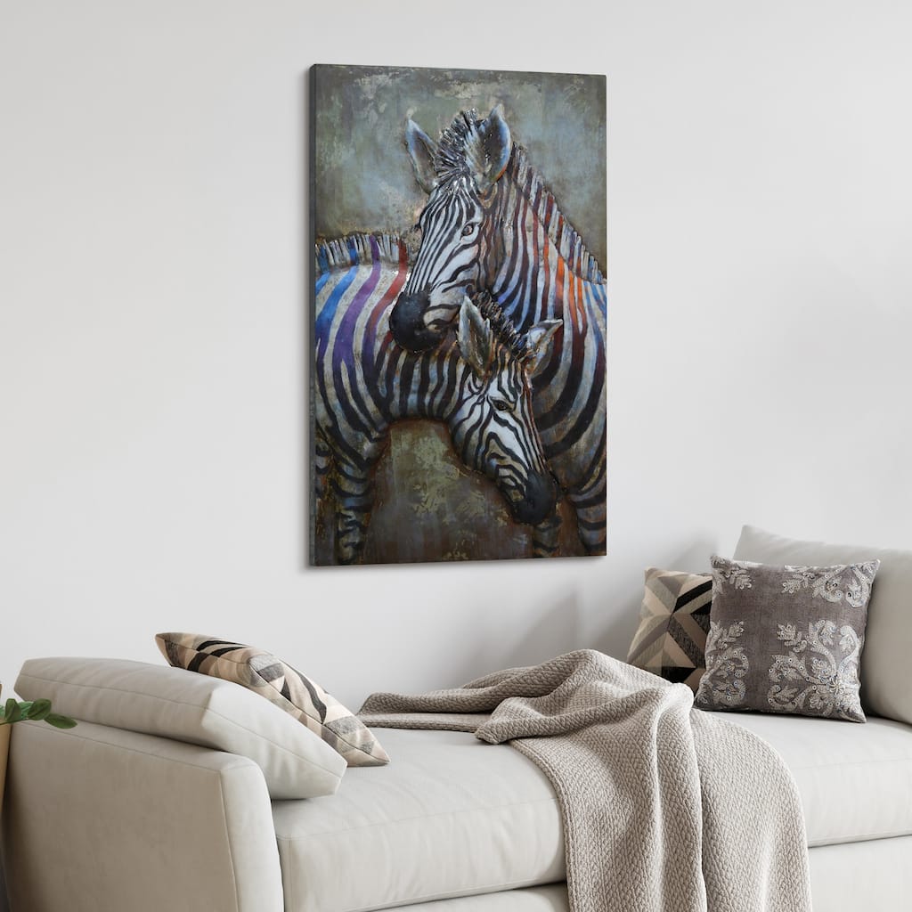 "Zebras" Mixed Media Iron Hand Painted Dimensional Wall Art