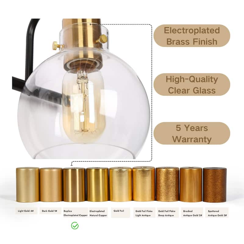 Modern 3-Light Bathroom Black Vanity Lights Globe Glass Wall Sconces - 23" L x 8" W x 8" H