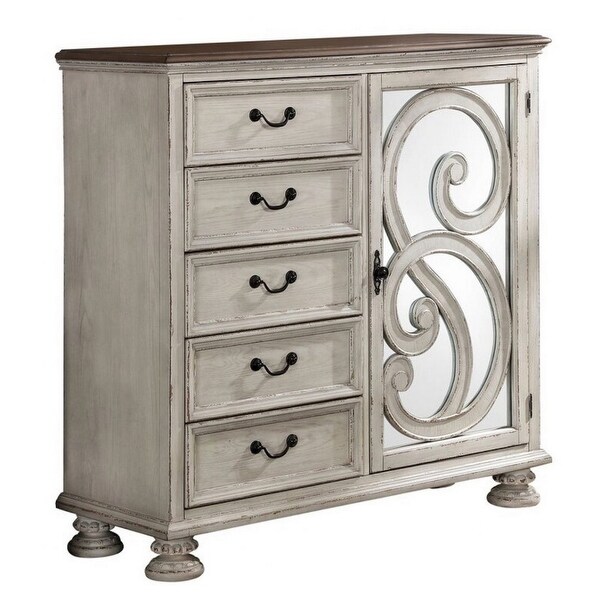 48 Inches Scrolled Design 5 Drawer Armoire with Mirror Insert, White. Opens flyout.