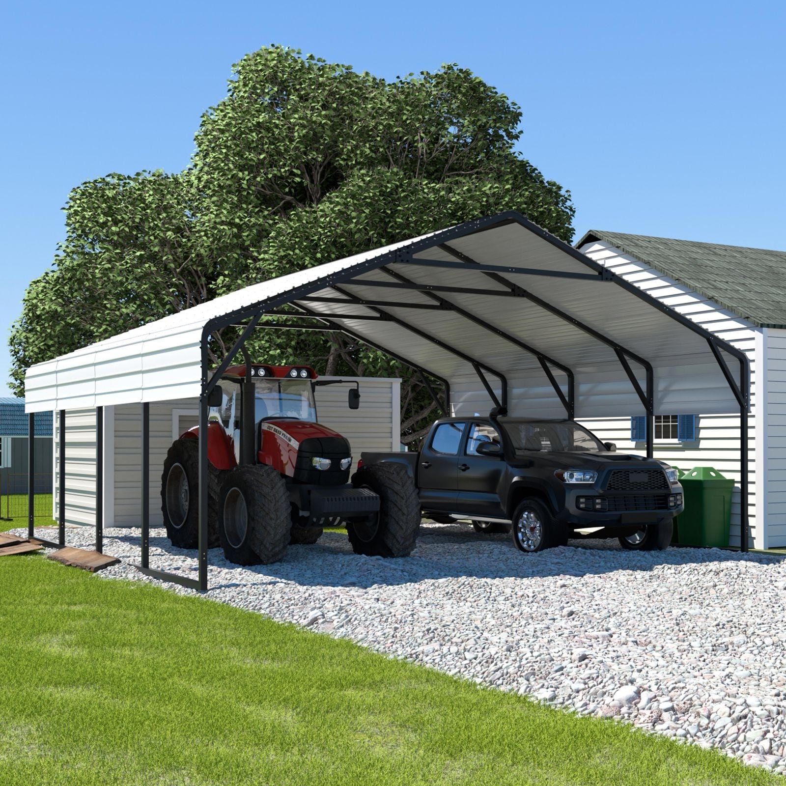 VEIKOUS 20x20 FT Heavy Duty Metal Carport, Weatherproof & Rust-Resistant Garage Carport