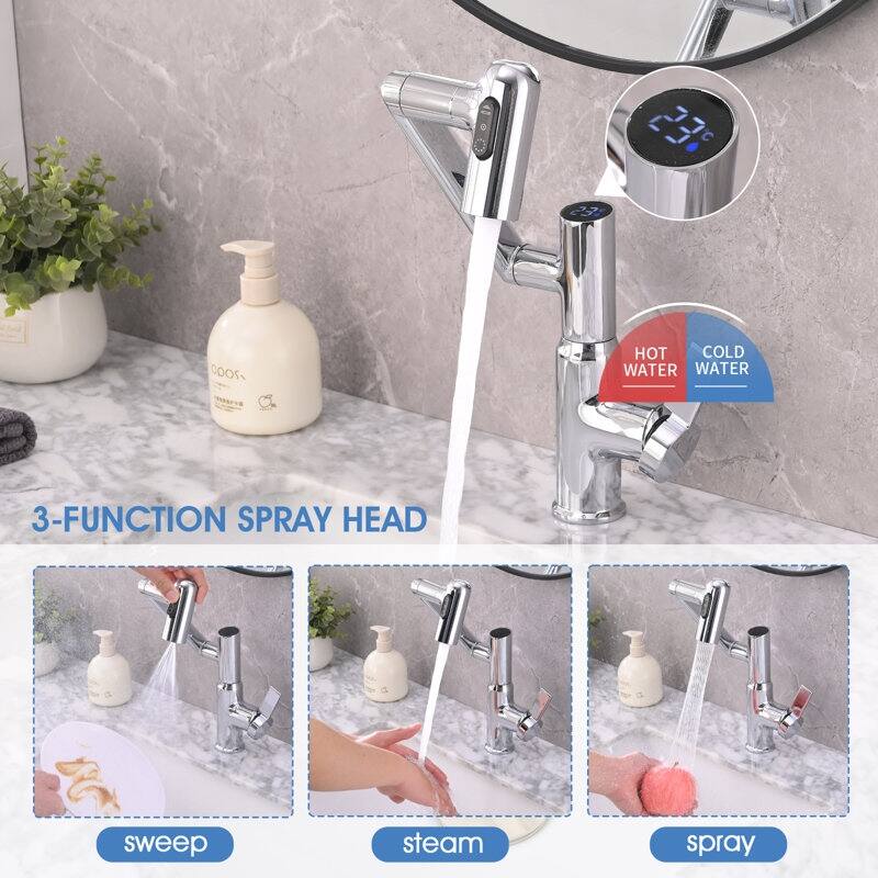 Bathroom Sink Faucet with Spray Temperature Display Anti Skid 360 Swivel​