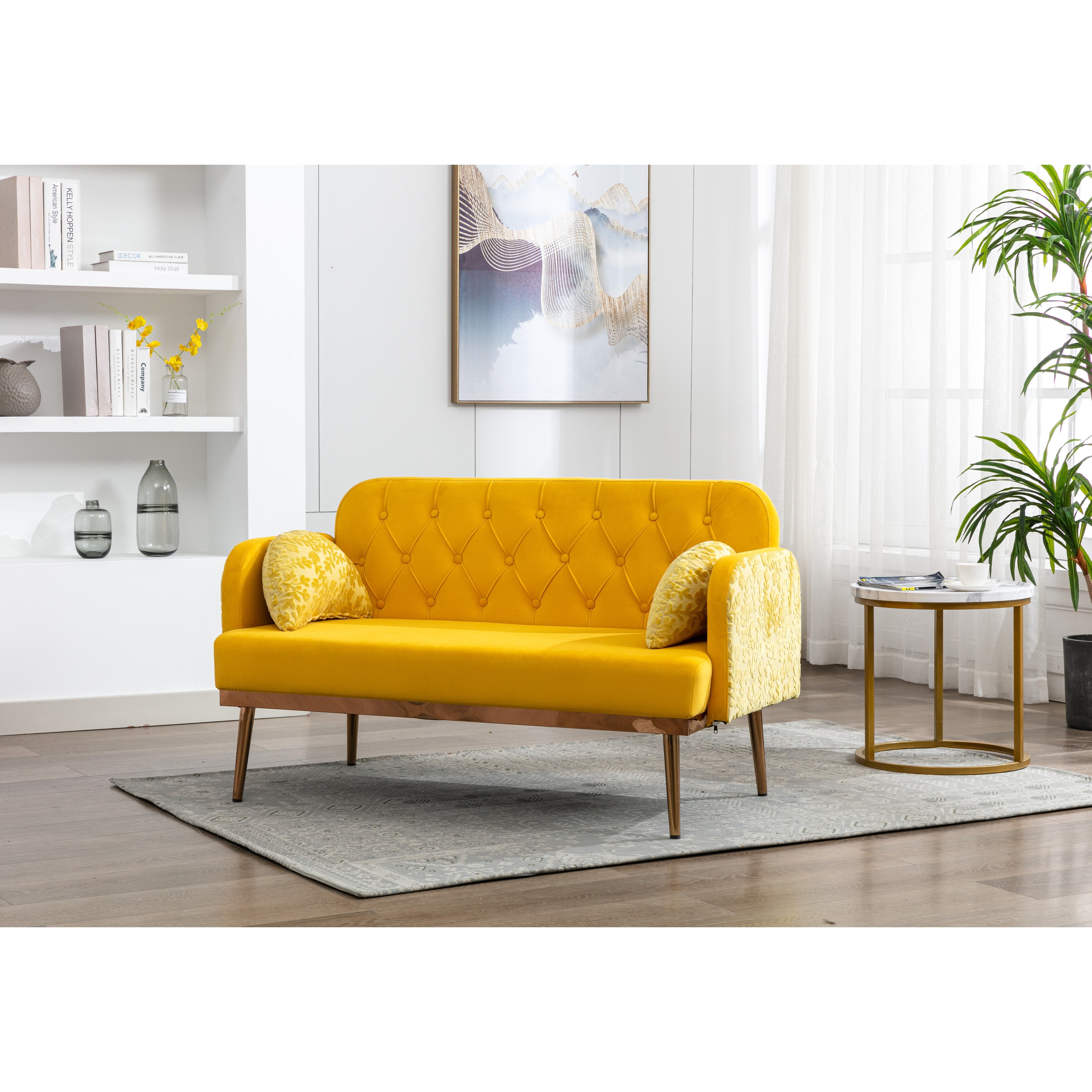 56 Loveseat Sofa, Modern Upholstered Accent Sofa with 2 Pillows and Metal  Legs Comfy 2-Seater Sofa with Seat Cushions & Square Arm Love Seats Couch