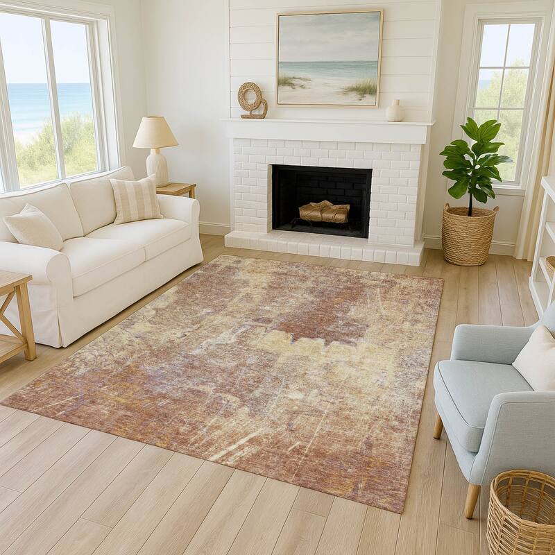 Machine Washable Indoor/ Outdoor Abstract Modern Chantille Rug