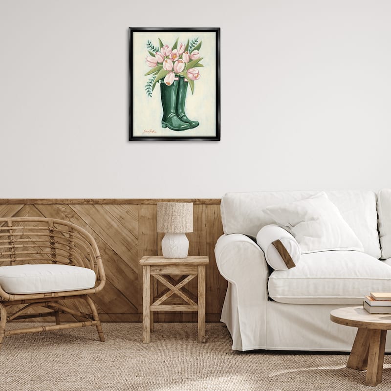 Stupell Tulips in Rain Boots Framed Floater Canvas Wall Art Design By Sara Baker