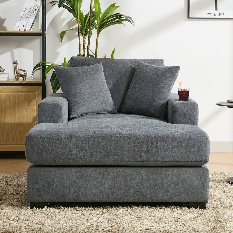 Oversized Chaise Lounger Modern Sofa Couch with Pillows, Charge Station & Cup Holders