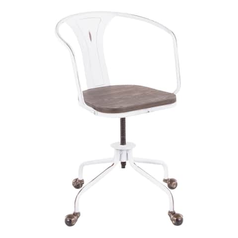 Lumisource Oregon Task Chair Vintage White Metal And Espresso Wood - 21.5"Lx20.75"Wx26-33"H