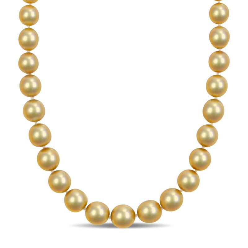 Miadora Champagne South Sea Cultured Pearl Necklace with 14k Yellow Gold Diamond Ball Clasp (10-12.5 mm)