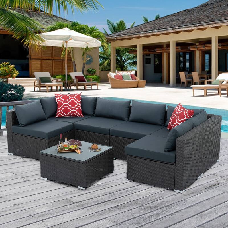 Outdoor Wicker Weaving Conversation Combo Set of 7