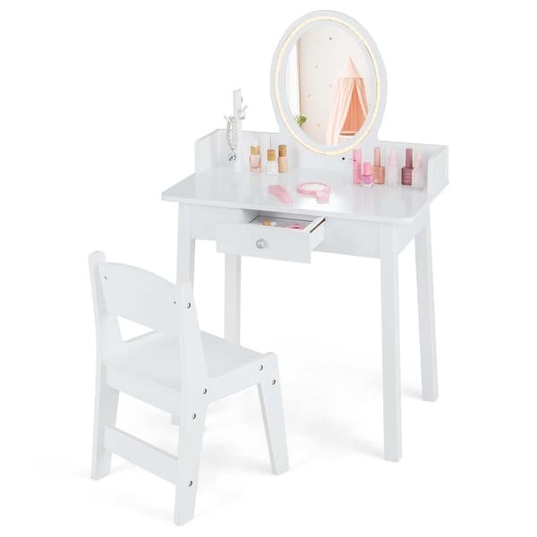 slide 2 of 20, Costway Kids Vanity Set with Lighted Mirror Chair 2-Color LED Lighting - See Details