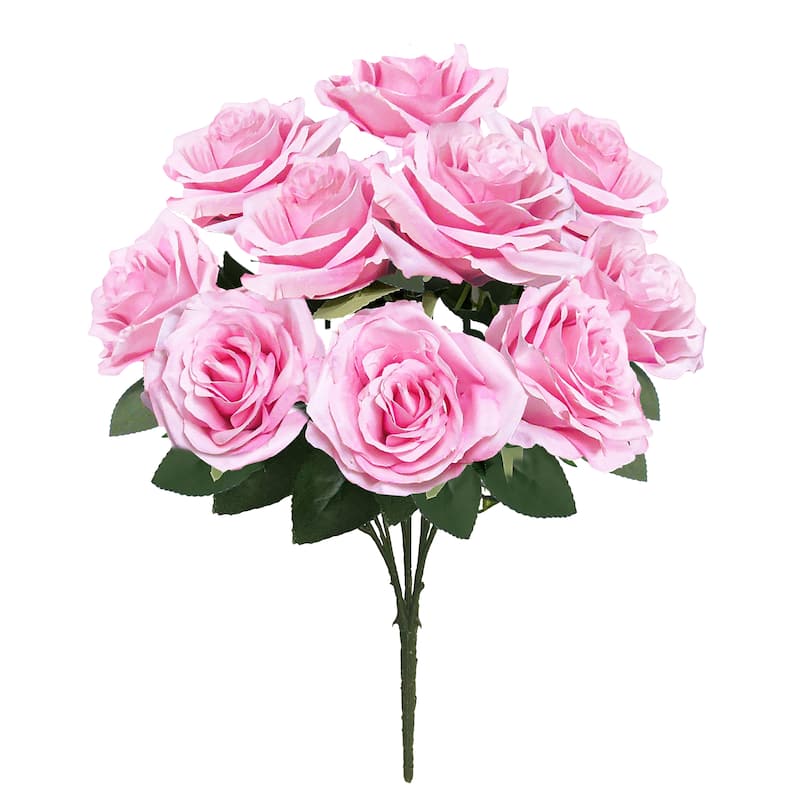 Set of 2 Artificial Queen Rose Flower Stem Bush Bouquet 18in - 18" L x 11.5" W x 11.5" DP - Baby Pink