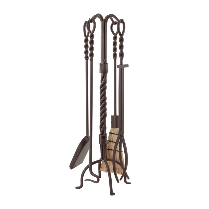 Achla Designs Twisted Rope Fireplace Set of 4 Tools, 30 Inch Tall, Graphite Finish - Roman Bronze Finish