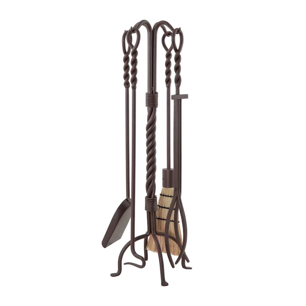 Achla Designs Twisted Rope Fireplace Set of 4 Tools, 30 Inch Tall, Graphite Finish