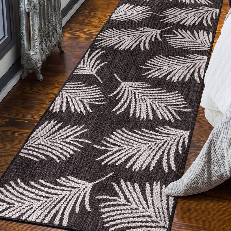 World Rug Gallery Contemporary Palm Leaves Textured Flat Weave Indoor/Outdoor Area Rug
