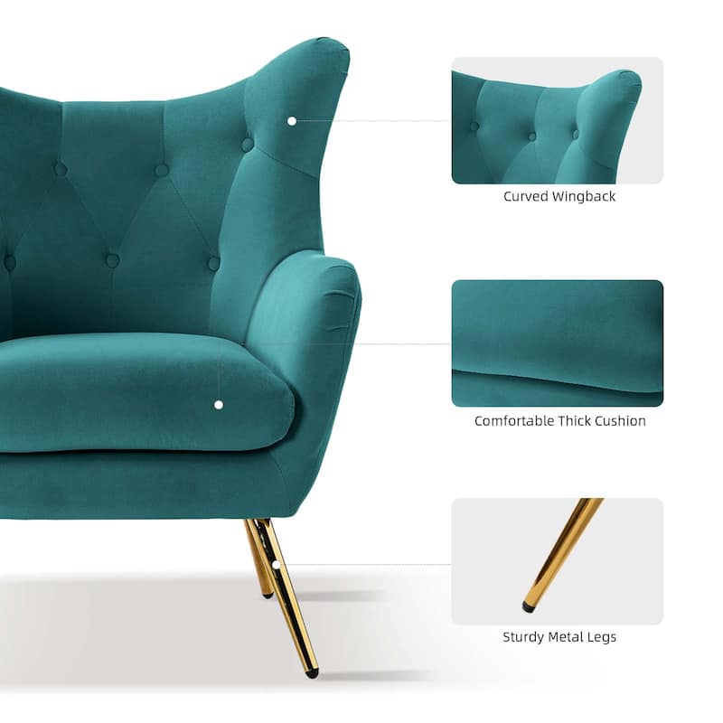 Eusebio Modern Velvet Accent Chair with Tufted Wingback for Living Room Set of 2 by HULALA HOME